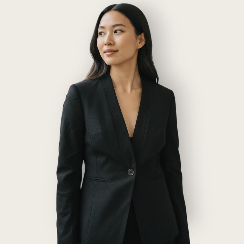 Ted Baker Working Title Wool Blend Women Black Blazer Jacket Floral Lined Size 2
